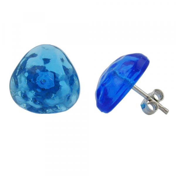 Ohrstecker Ohrring 14mm Dreieck blau-transparent gehämmert Kunststoff