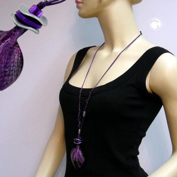 Kette 82x56mm Kunststoff Anhänger Schuppenblatt lila marmoriert Kordel lila 95cm Kette 82x56mm Kunststoff Anhänger Schuppenblatt lila marmoriert Kordel lila 95cm