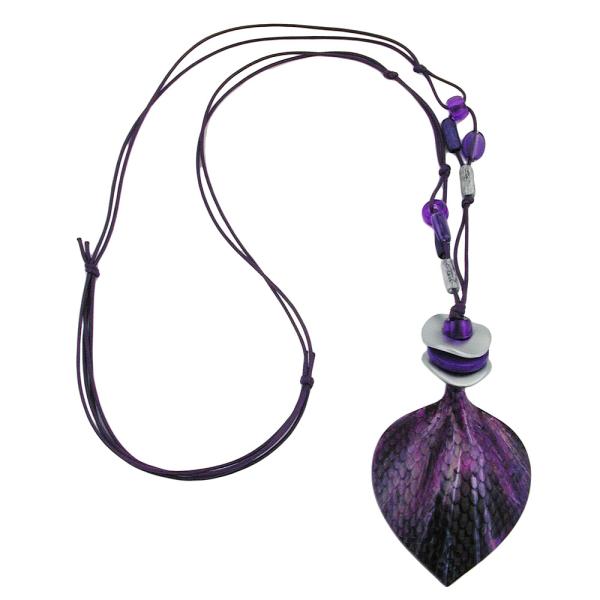 Kette 82x56mm Kunststoff Anhänger Schuppenblatt lila marmoriert Kordel lila 95cm Kette 82x56mm Kunststoff Anhänger Schuppenblatt lila marmoriert Kordel lila 95cm
