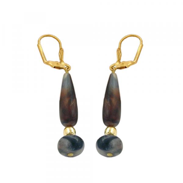 Ohrbrisur Ohrhänger Ohrringe 55x10mm goldfarben Kunststoffperle dunkelhorn