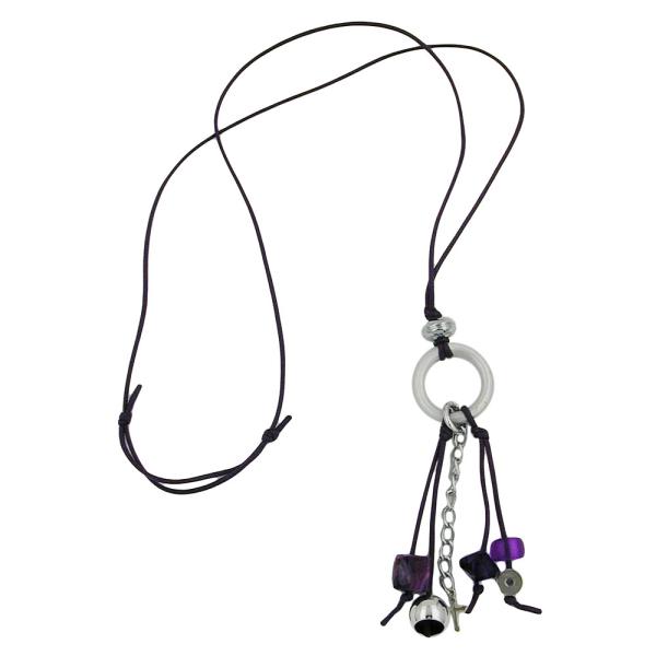 Kette Ring Aluminium hellgrau Perlen silberfarben lila Kordel lila 80cm Kette Ring Aluminium hellgrau Perlen silberfarben lila Kordel lila 80cm