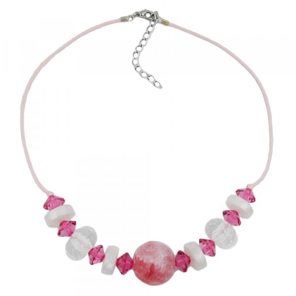 Kette, Perle rosa-marmoriert, kristal