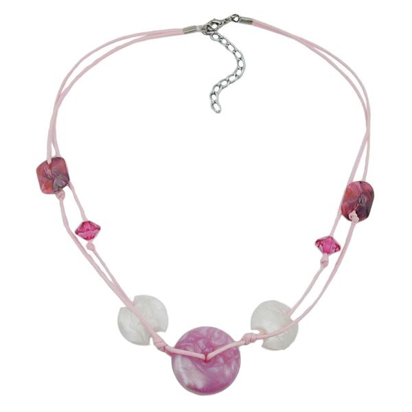 Kette 30x11mm Kunststoffperle Scheibe rosa-seidig weiß Kordel rosa 50cm Kette 30x11mm Kunststoffperle Scheibe rosa-seidig weiß Kordel rosa 50cm