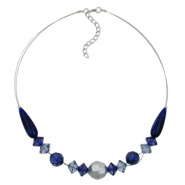 Kette Drahtkette Wabenperle silber-matt rauchblau Kunststoffperlen 45cm