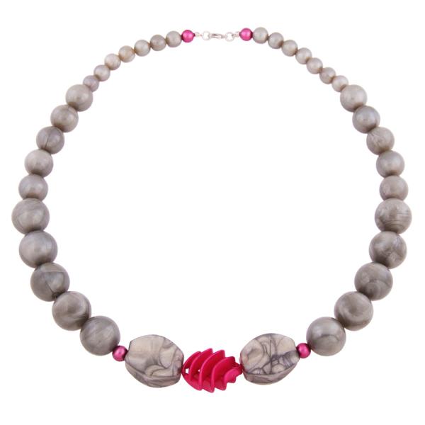 Kette Rundperlen grau Spiralperle pink