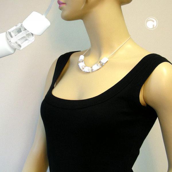 Kette Schrägperle weiß und kristallklar Kunststoffperlen mit Silikonschnur weiß 45cm Kette Schrägperle weiß und kristallklar Kunststoffperlen mit Silikonschnur weiß 45cm