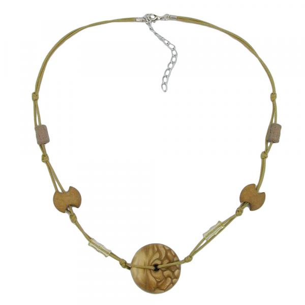 Kette 30x11mm Kunststoffperle Scheibe oliv-seidig glänzend Kordel oliv 50cm Kette 30x11mm Kunststoffperle Scheibe oliv-seidig glänzend Kordel oliv 50cm