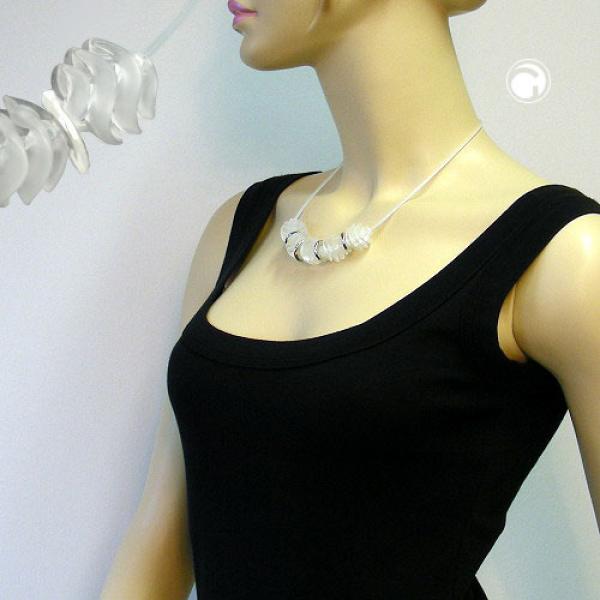 Kette Spiralperle weiß-matt silberglänzend Kunststoffperlen mit Silikonschnur weiß 45cm Kette Spiralperle weiß-matt silberglänzend Kunststoffperlen mit Silikonschnur weiß 45cm