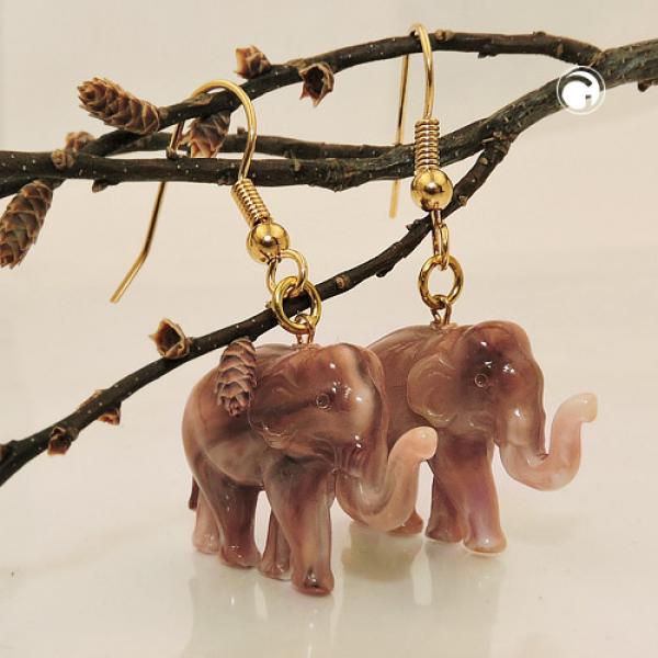 Ohrhaken Ohrhänger Ohrringe 39x23mm Elefant mini braun-marmoriert Kunststoff Ohrhaken Ohrhänger Ohrringe 39x23mm Elefant mini braun-marmoriert Kunststoff