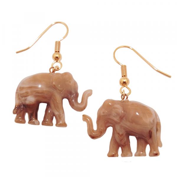 Ohrhaken Ohrhänger Ohrringe 39x23mm Elefant mini braun-marmoriert Kunststoff Ohrhaken Ohrhänger Ohrringe 39x23mm Elefant mini braun-marmoriert Kunststoff