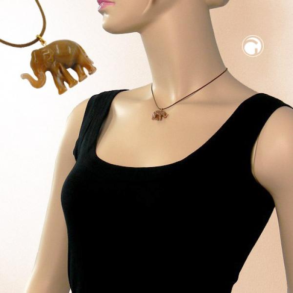 Kette 23x17x9mm Elefant mini Kunststoff hellbraun-glänzend Kordel braun 40cm Kette 23x17x9mm Elefant mini Kunststoff hellbraun-glänzend Kordel braun 40cm