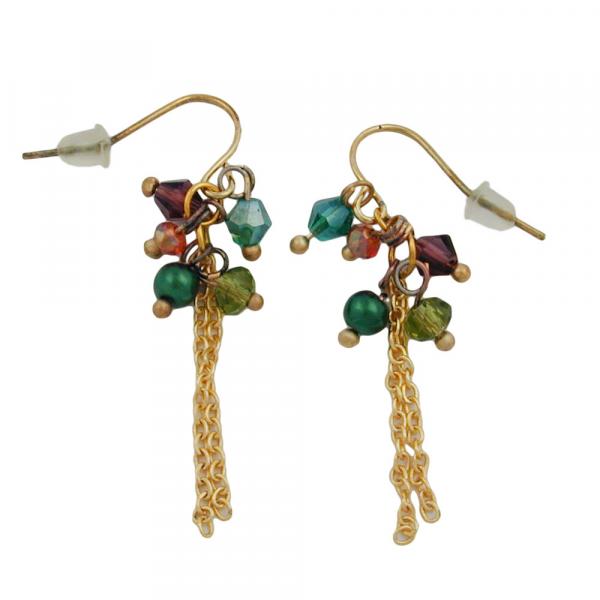 Ohrhaken Ohrhänger Ohrringe 45mm Perlen in grün und braun Kettchen goldfarben