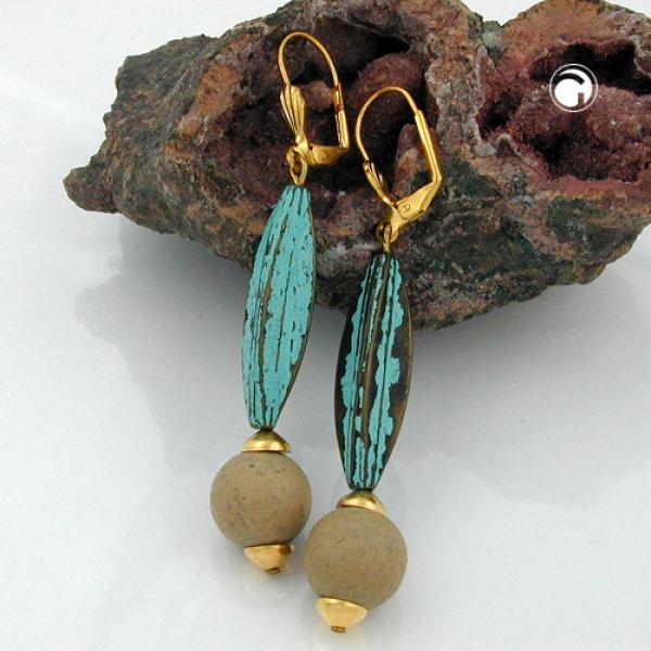 Brisur, Rillenolive patina, Perle grau