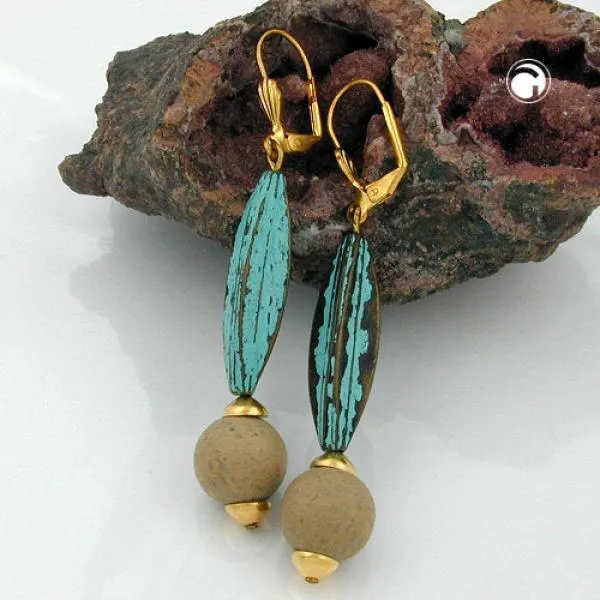 Brisur, Rillenolive patina, Perle grau