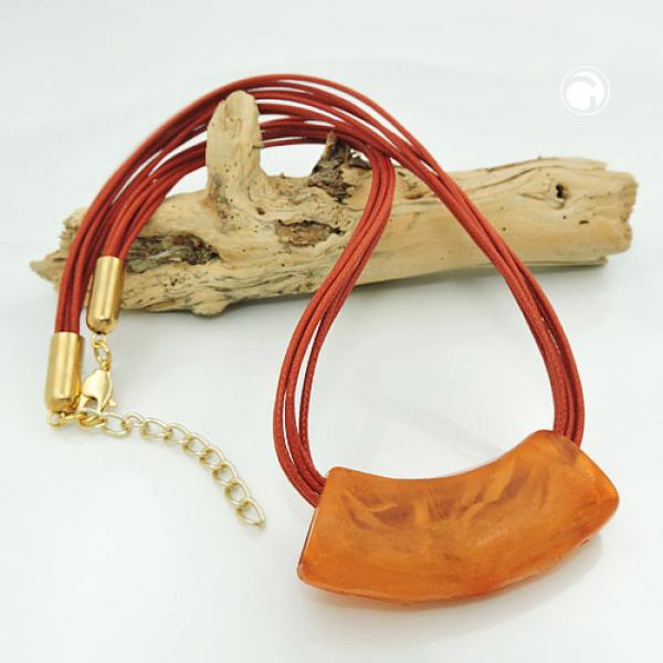 Kette 54x19mm Anhänger Rohr flach gebogen orange-rostbraun-marmoriert glänzend Kunststoff 45cm