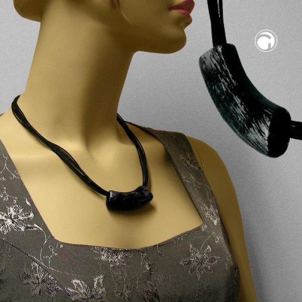 Kette 54x19mm Anhänger Rohr flach gebogen schwarz-silberstrich glänzend Kunststoff 45cm Kette 54x19mm Anhänger Rohr flach gebogen schwarz-silberstrich glänzend Kunststoff 45cm