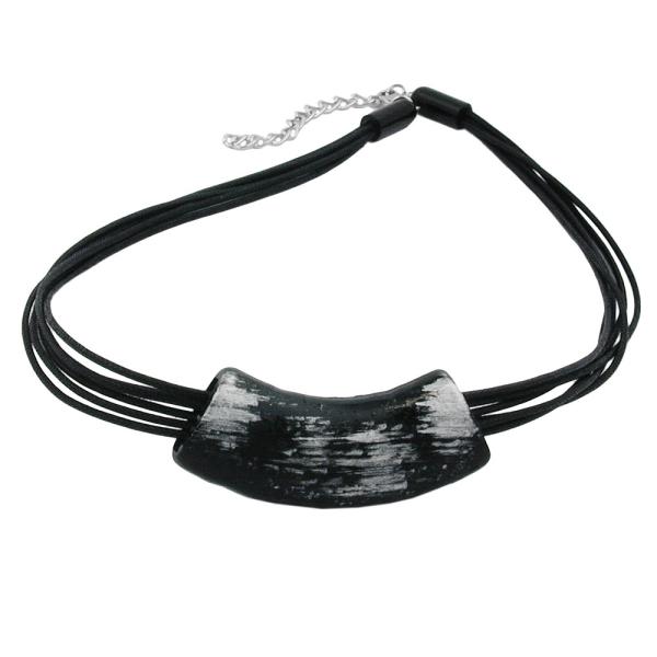 Kette 54x19mm Anhänger Rohr flach gebogen schwarz-silberstrich glänzend Kunststoff 45cm Kette 54x19mm Anhänger Rohr flach gebogen schwarz-silberstrich glänzend Kunststoff 45cm
