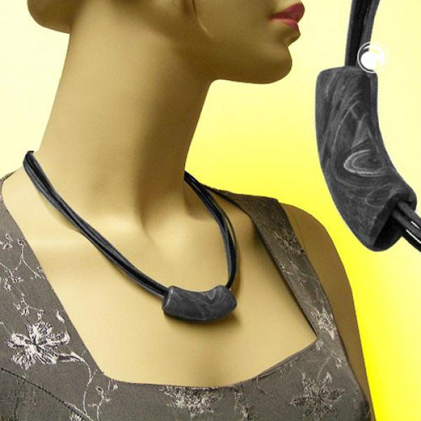 Kette 54x19mm Anhänger Rohr flach gebogen grau-schwarz-marmoriert matt Kunststoff 45cm Kette 54x19mm Anhänger Rohr flach gebogen grau-schwarz-marmoriert matt Kunststoff 45cm