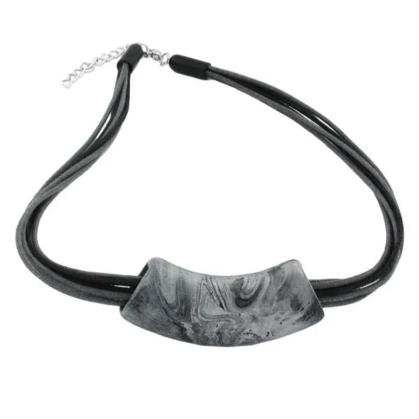 Kette 54x19mm Anhänger Rohr flach gebogen grau-schwarz-marmoriert matt Kunststoff 45cm Kette 54x19mm Anhänger Rohr flach gebogen grau-schwarz-marmoriert matt Kunststoff 45cm