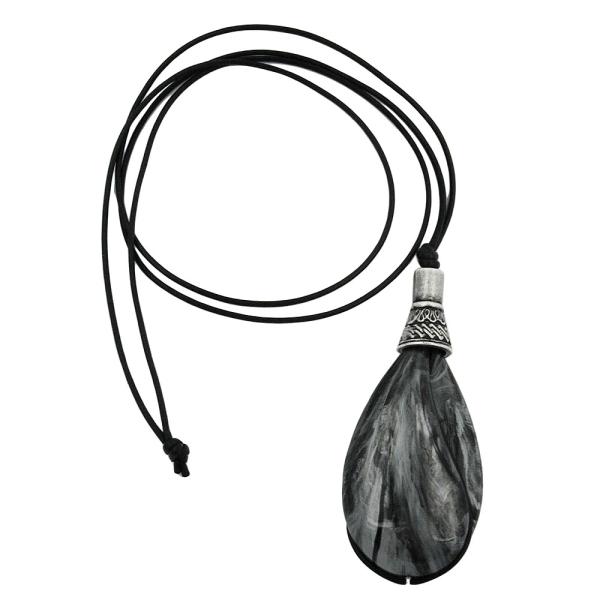 Kette 85x36mm Tropfen schwarz-silbergrau-marmoriert 100cm Kette 85x36mm Tropfen schwarz-silbergrau-marmoriert 100cm