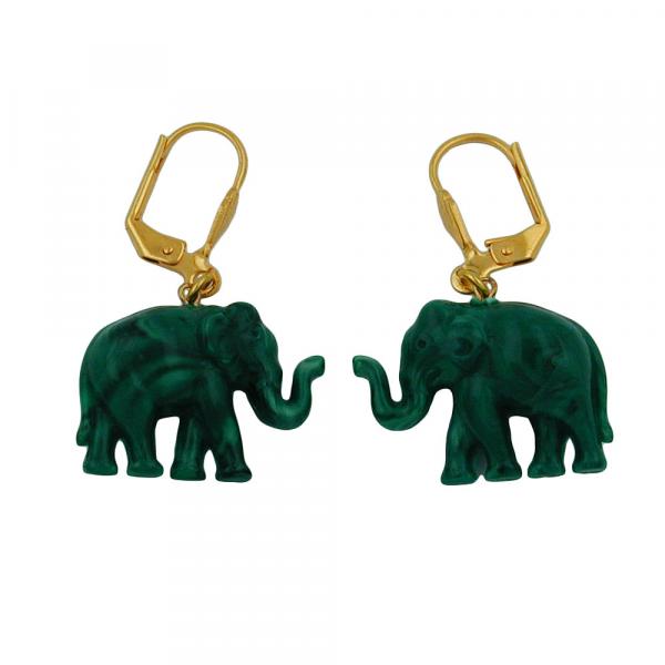 Ohrbrisur Ohrhänger Ohrringe 37x23mm goldfarben Elefant mini grün-marmoriert Kunststoff