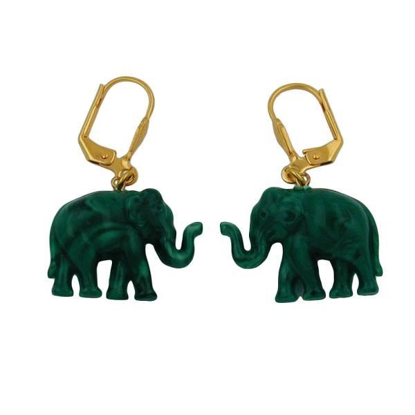 Ohrbrisur Ohrhänger Ohrringe 37x23mm goldfarben Elefant mini grün-marmoriert Kunststoff Ohrbrisur Ohrhänger Ohrringe 37x23mm goldfarben Elefant mini grün-marmoriert Kunststoff