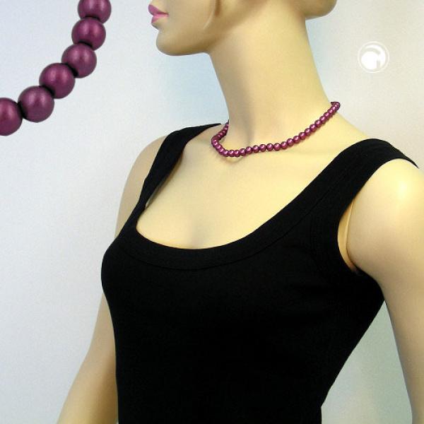 Kette, Perlen 8mm, lila-wachs