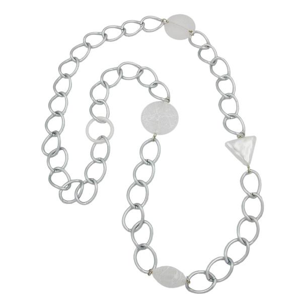 Kette Kunststoffperlen weiß transparent Weitpanzerkette Aluminium hellgrau kristall 90cm Kette Kunststoffperlen weiß transparent Weitpanzerkette Aluminium hellgrau kristall 90cm