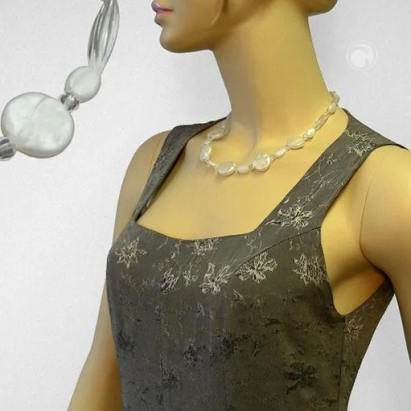 Kette mit 5 Scheiben wachsweiß und Rillenolive kristallklar Kunststoffperlen 47cm Kette mit 5 Scheiben wachsweiß und Rillenolive kristallklar Kunststoffperlen 47cm