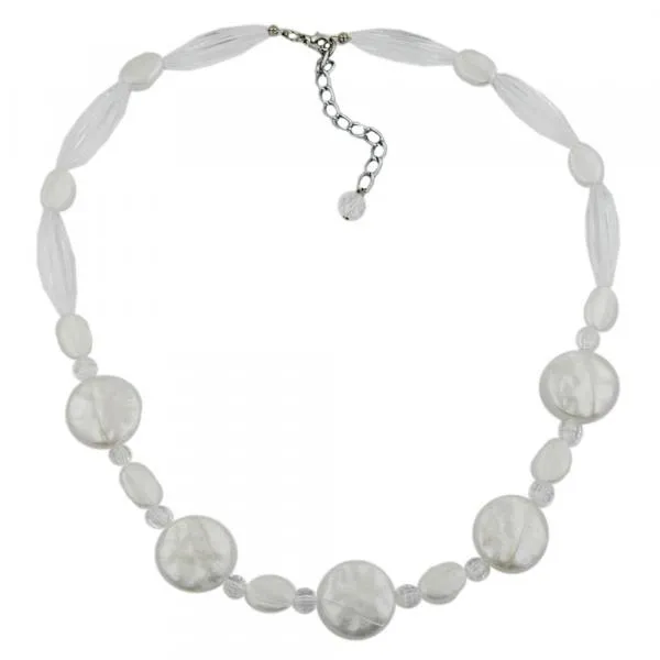 Kette mit 5 Scheiben wachsweiß und Rillenolive kristallklar Kunststoffperlen 47cm Kette mit 5 Scheiben wachsweiß und Rillenolive kristallklar Kunststoffperlen 47cm