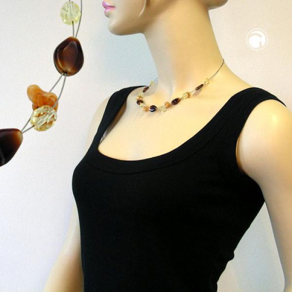 Kette Drahtkette mit Glasperlen braun gelb weiß 44cm Kette Drahtkette mit Glasperlen braun gelb weiß 44cm
