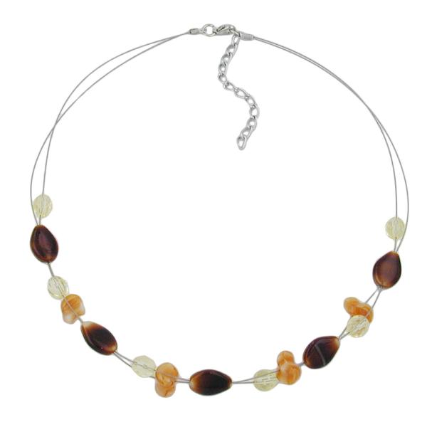 Kette Drahtkette mit Glasperlen braun gelb weiß 44cm Kette Drahtkette mit Glasperlen braun gelb weiß 44cm