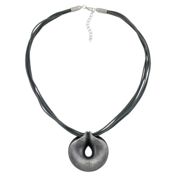 Kette 52mm Kunststoff Anhänger Amulett altsilberfarben Kordel grau 55cm Kette 52mm Kunststoff Anhänger Amulett altsilberfarben Kordel grau 55cm