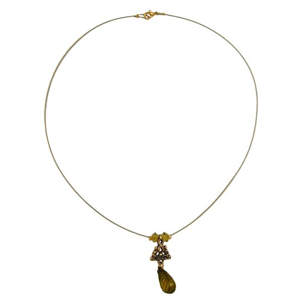 Kette Drahtkette Anhänger Birne oliv altgoldfarben Ornament Kunststoffperlen 42cm