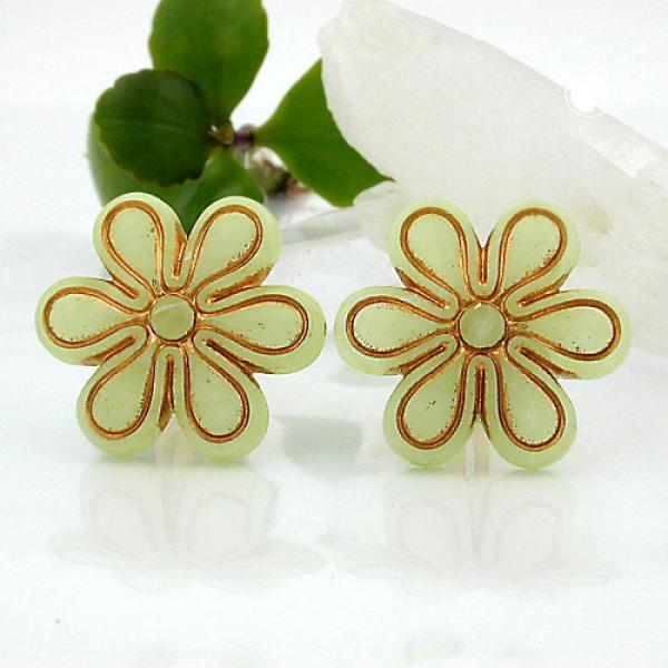 Clip Ohrring 30mm Blüte hellgrün-transparent-gold matt Kunststoff-Bouton Clip Ohrring 30mm Blüte hellgrün-transparent-gold matt Kunststoff-Bouton