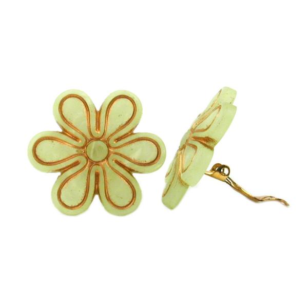 Clip Ohrring 30mm Blüte hellgrün-transparent-gold matt Kunststoff-Bouton Clip Ohrring 30mm Blüte hellgrün-transparent-gold matt Kunststoff-Bouton