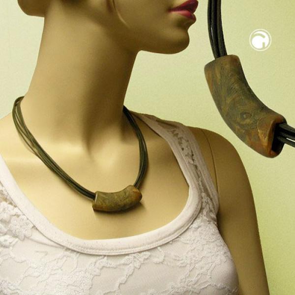 Kette 54x19mm Anhänger Rohr flach gebogen braun-oliv-marmoriert matt Kunststoff 45cm Kette 54x19mm Anhänger Rohr flach gebogen braun-oliv-marmoriert matt Kunststoff 45cm