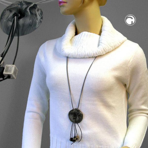 Kette 52mm Kunststoff Anhänger Amulett grau marmoriert Kordel grau 100cm Kette 52mm Kunststoff Anhänger Amulett grau marmoriert Kordel grau 100cm