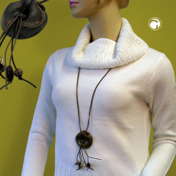 Kette 52mm Anhänger Amulett Kunststoff altmessingfarben Kordel braun 100cm Kette 52mm Anhänger Amulett Kunststoff altmessingfarben Kordel braun 100cm