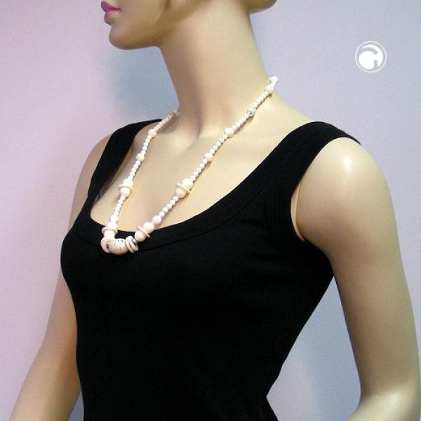 Kette Kunststoffperlen cremefarben goldfarben 70cm Kette Kunststoffperlen cremefarben goldfarben 70cm