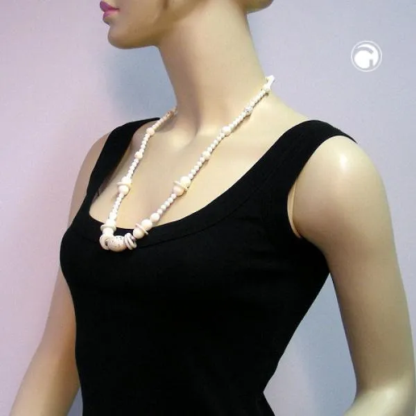 Kette Kunststoffperlen cremefarben goldfarben 70cm Kette Kunststoffperlen cremefarben goldfarben 70cm
