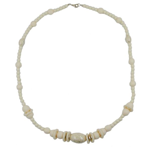 Kette Kunststoffperlen cremefarben goldfarben 70cm Kette Kunststoffperlen cremefarben goldfarben 70cm