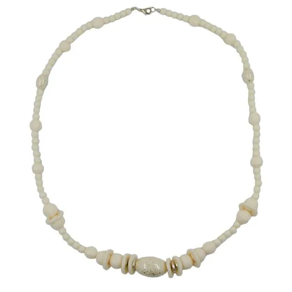 Kette Kunststoffperlen cremefarben goldfarben 70cm Kette Kunststoffperlen cremefarben goldfarben 70cm