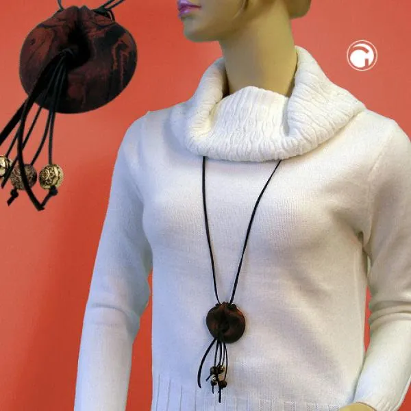 Kette 52mm Anhänger Amulett Kunststoff braun-schwarz-marmoriert matt Kordel braun 100cm Kette 52mm Anhänger Amulett Kunststoff braun-schwarz-marmoriert matt Kordel braun 100cm