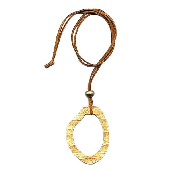 Kette 75x55mm Baumring Kunststoff orange-gelb Lederband natur 90cm Kette 75x55mm Baumring Kunststoff orange-gelb Lederband natur 90cm