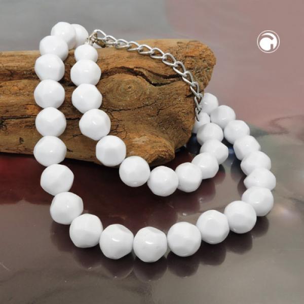 Kette 10mm nicht ganz runde Kunststoffperlen weiß-glänzend 45cm Kette 10mm nicht ganz runde Kunststoffperlen weiß-glänzend 45cm