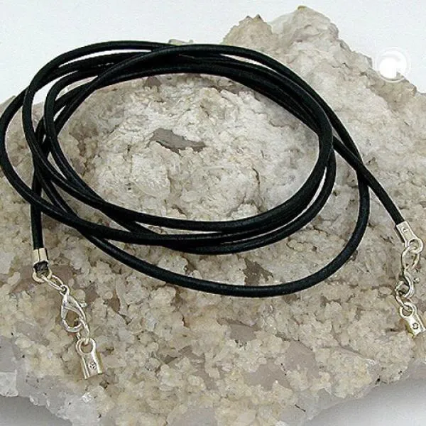 Lederband Rundschnur Rindleder 2mm schwarz gefärbt mit 2x Verschluss silberfarbig ca. 1m Lederband Rundschnur Rindleder 2mm schwarz gefärbt mit 2x Verschluss silberfarbig ca. 1m