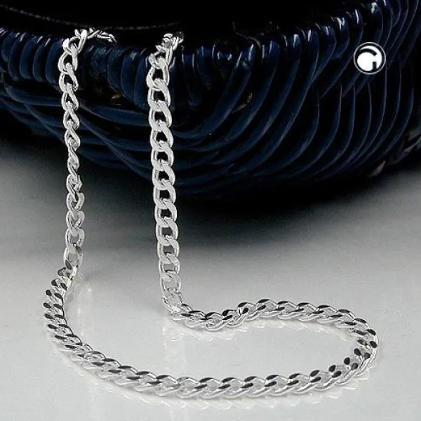 Kette 3mm Flachpanzerkette diamantiert Silber 925 19cm