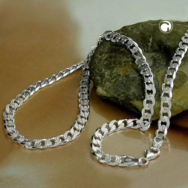 Kette 56mm flache Panzerkette mit Muster Silber 925 55cm Kette 56mm flache Panzerkette mit Muster Silber 925 55cm