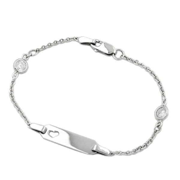 Schildarmband für Kinder 17mm Ankerkette mit Herz und 2 Zirkonias rhodiniert Silber 925 15cm Schildarmband für Kinder 17mm Ankerkette mit Herz und 2 Zirkonias rhodiniert Silber 925 15cm